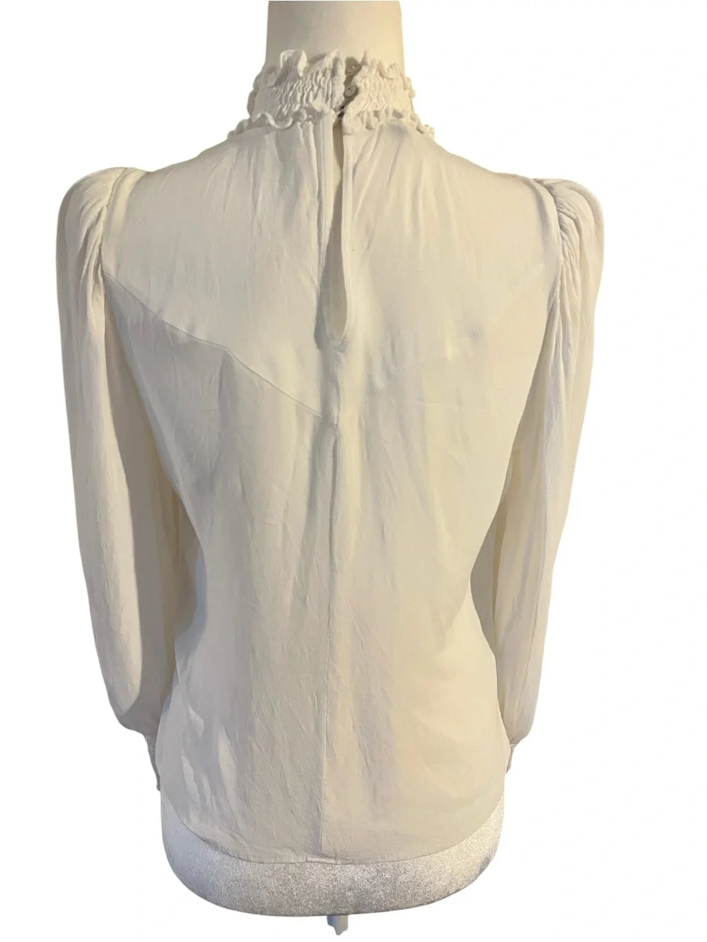 Zara Cream Ruffle Neck Long-Sleeve Blouse Size Small